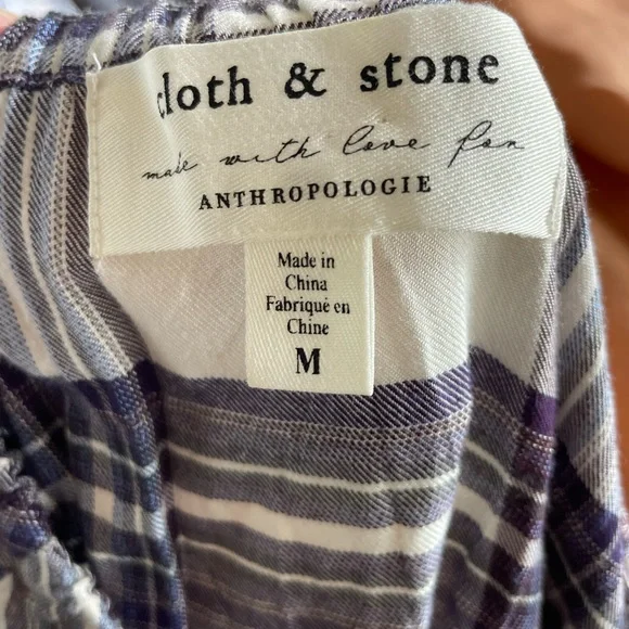 Cloth and Stone for Anthroplogie medium purple & white plaid long sleeved - Picture 3 of 10